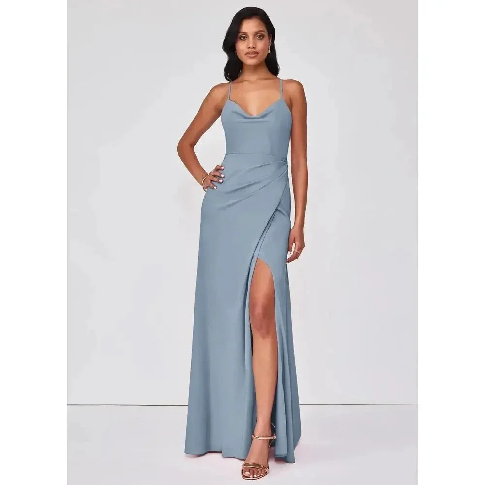 Azazie Cowl Neck Bridesmaid Dress Dusty Blue Size Medium